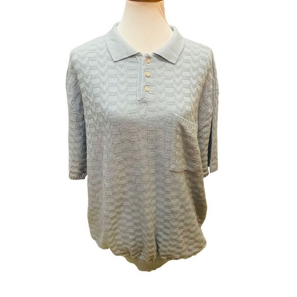 Haband European Seafoam Green/Blue Short Sleeve Mens Knit Vintage Sweater Size X - Picture 4 of 12
